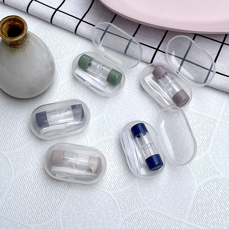 Women Cute Contact Lenses Box Mini Transparent Portable Contact Lens Case with Tweezers Wearing Tools for Travel Kit Holder