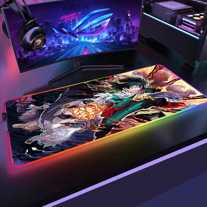 

Anime My Hero Academia RGB Mouse Carpet Large PC Gaming Mause Pad Gamer Computer Mousepad XXL Desk Mat Backlight For Keyboard