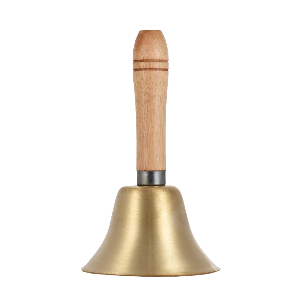 Brass Hand Bell Loud Call Bell Handbell Desk Ringbell with Wooden Handle for Wedding Festival Decoration