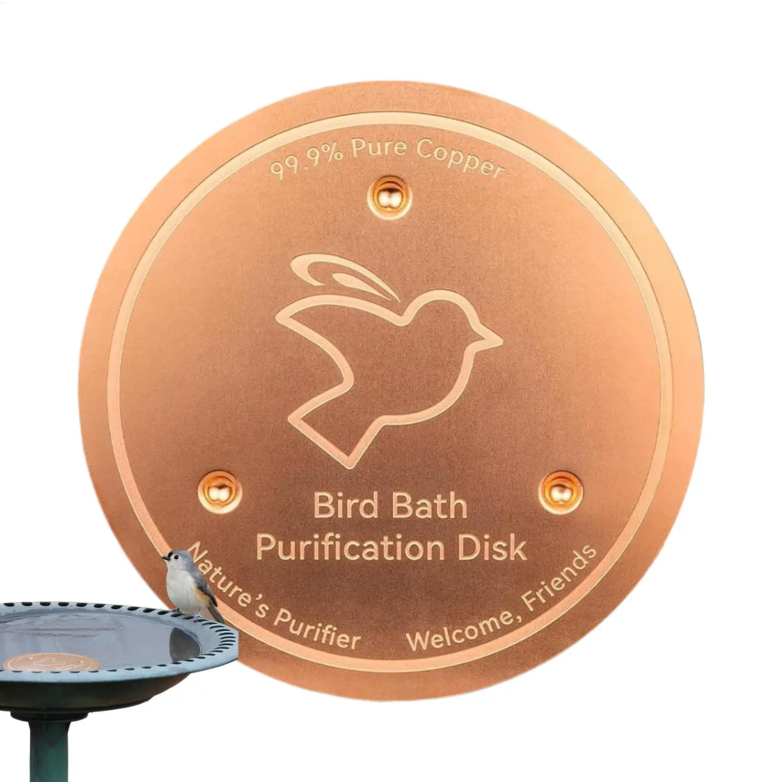 1pc Bird Bath Copper Disk With 3 Point Support Bird Bath Purification Tray Metal Cleaner Disks Feeder Accessories For Water Bowl