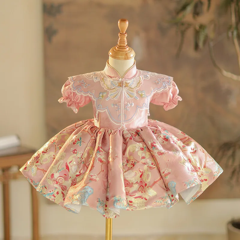 Baby Girl Princess Kids Dresses Summer Chinese embroidery Luxury Girls' Chinese Style 1st birthday Banquet Party Tang Dress