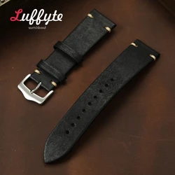Vintage Frosted Cowhide Leather Watch Strap - High - Quality Accessory - 22mm (Black)