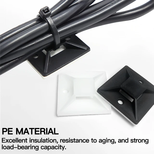 250/500/1000pcs Zip Tie Mounts Durable Clip Clamp Wall Holder Base Adhesive Backed Cable Ties Mount Holder Cable Wire 2