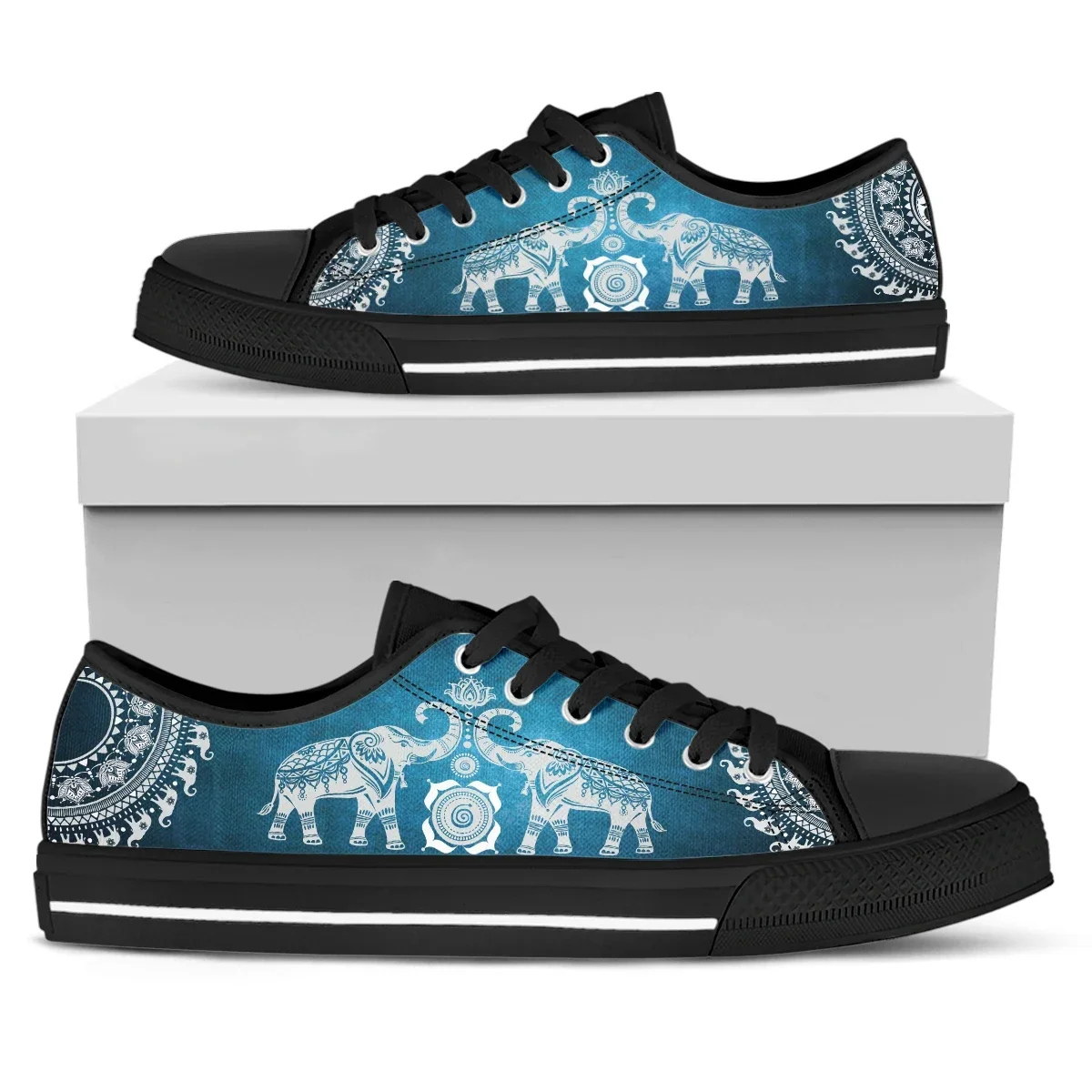 New Elephant Print Female Shoes Designer Wear-Resistant Casual Canvas Sneakers Fashion Trend Outdoor Print Low -Top Flats