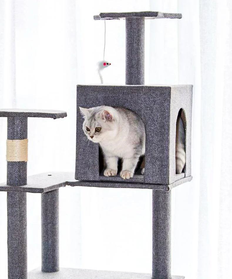 Cat Tree Tower Three Layers With Sisal Scratching Post Pet Furniture 167cm 66 Inch Condo And Wood Platform MDF Plywood OEM/ODM