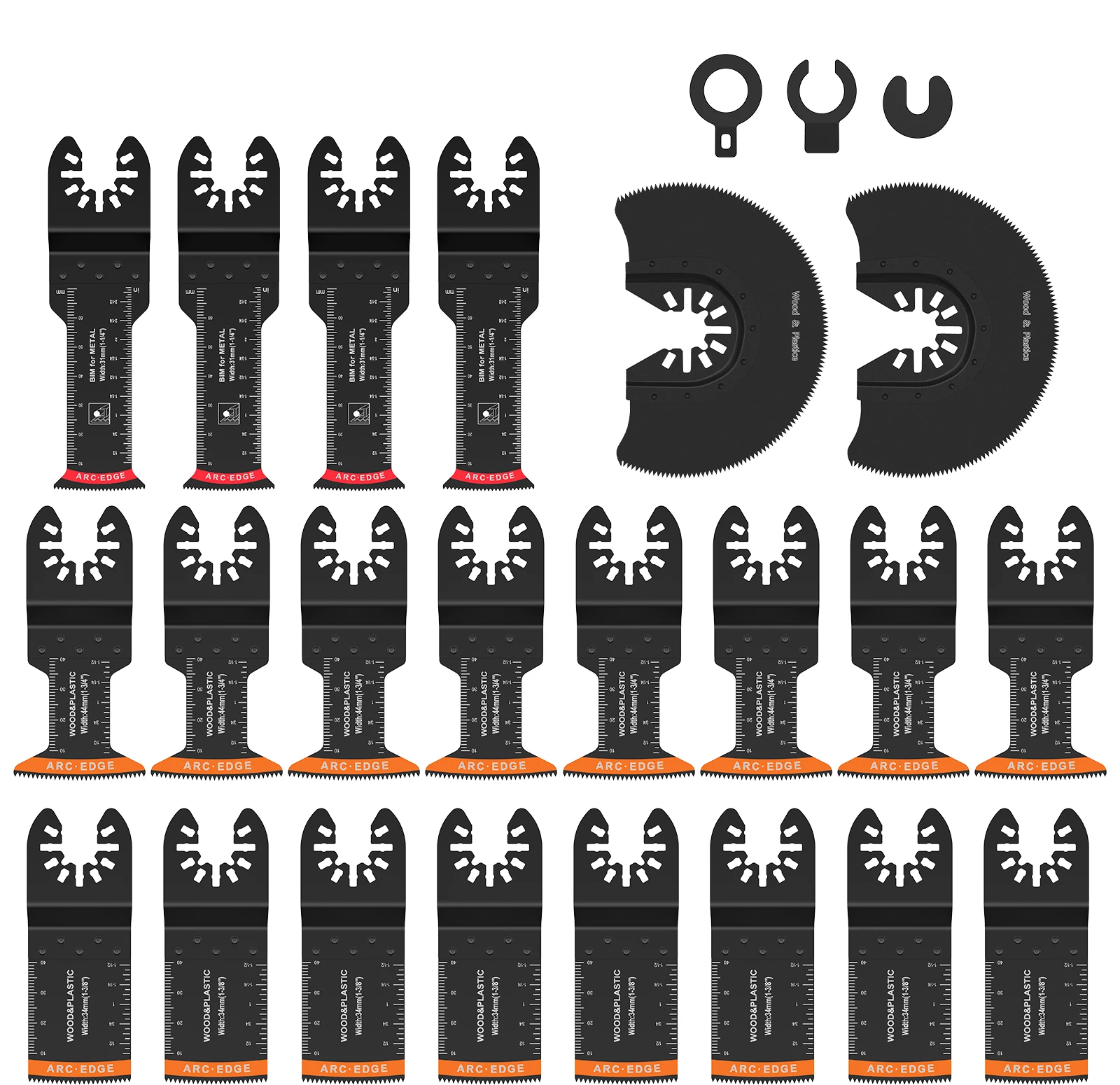 

22Pcs Oscillating Saw Blades Bi-Metal Arc Edge Multitool Blades Sharp Wear Resistant Oscillating Blades Fast Cutting Saw Blades