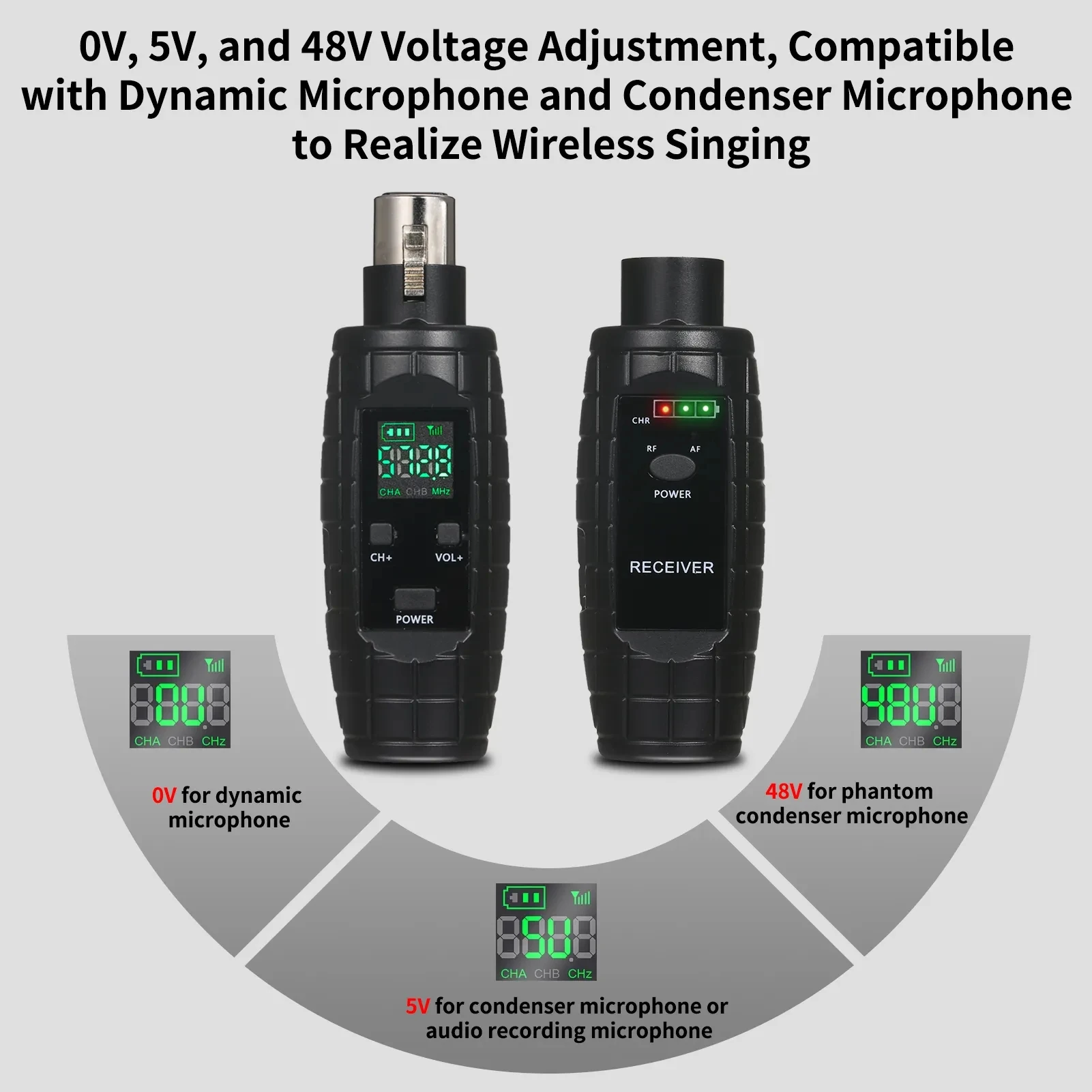 UHF Wired to Wireless Microphone Converter Microphone Transmitter and ReceiverMicrophone Adapter Dynamic Handheld Microphone