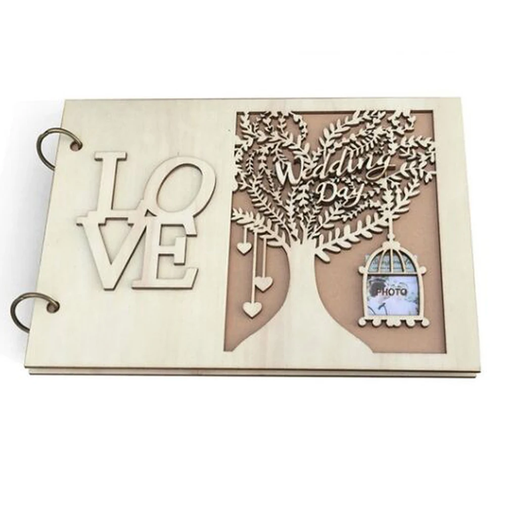 Wedding Guest Book Wooden Heart Hollow Engagement Guestbook Name Sign Board