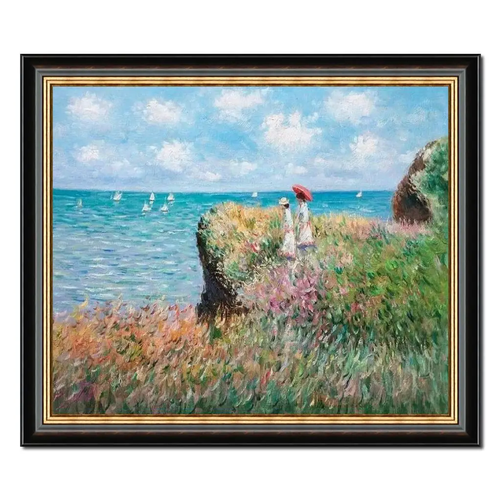 

Cliff Walk at Pourville Claude Monet Painting Handmade Canvas Art Impressionist Landscape Artwork Wooden Frame for Kitchen Decor