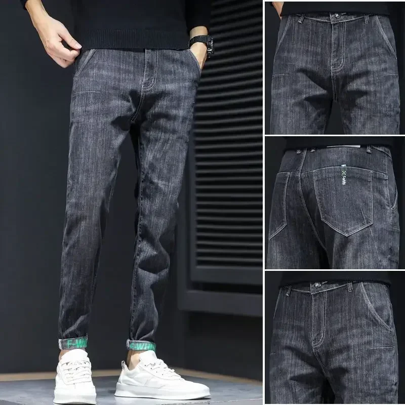 thumbnail image 1 of Pantalones con bolsillos, vaqueros para hombre, pantalones vaqueros ajustados para hombre, pantalones vaqueros elásticos ajustados, ajustados, estilo coreano de otoño 2024, casual, 1 of 5