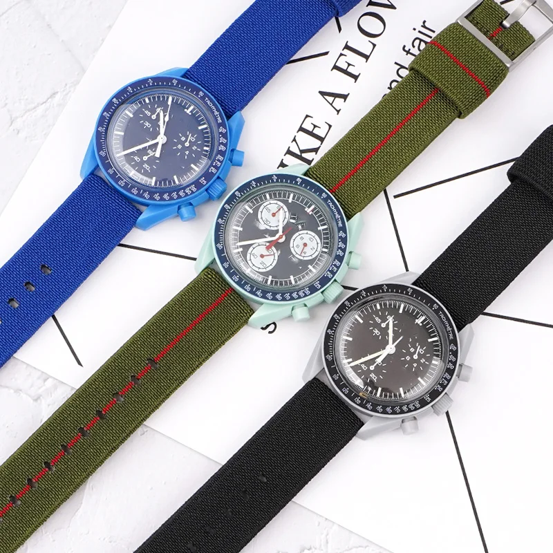 Leather Strap Bracelet Nylon Omega Speedmaster Leather Canvas Watch Strap  For Omega Seamaster Speedmaster AT150