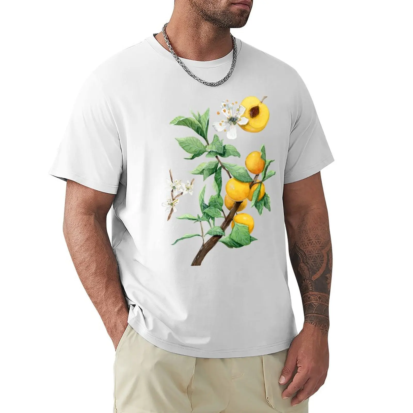 Mirabelle Plum Tree Botanical Illustration T-Shirt Funnys Ad Asciugatura Rapida T-Shirt Grafiche Da Uomo