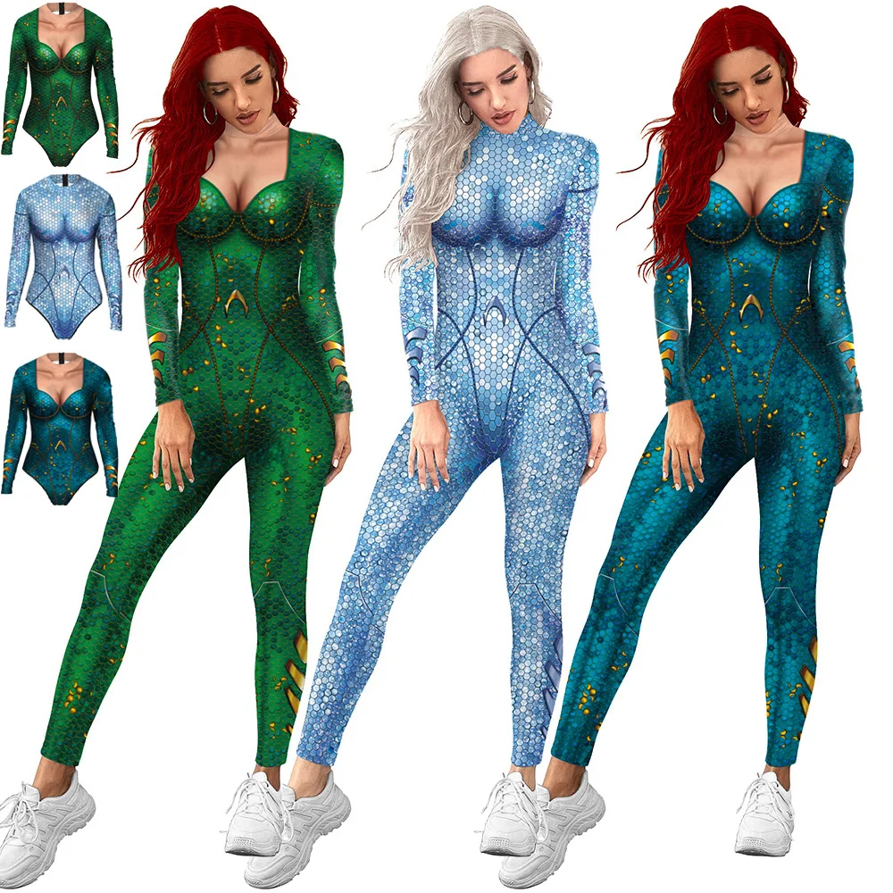 WomenSexyJumpsuitSwimsuitCosplayQueenMeraCarnivalFishSequins