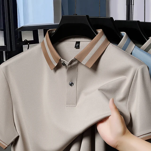 Polo de manga corta para hombre, novedad de verano 2021, estilo de seda helada, sensación fresca, transpirable, con cuello de solapa, ropa informal para hombre