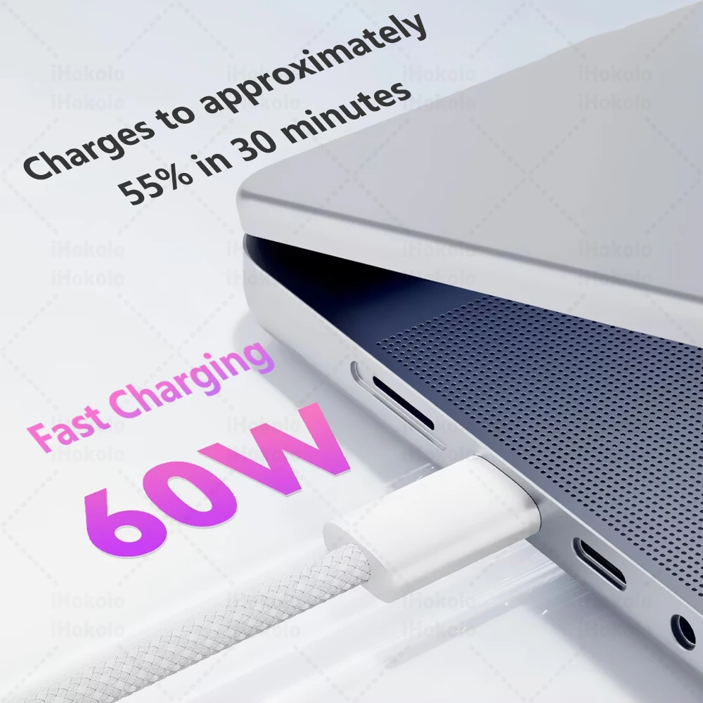 รูปสินค้า สายชาร์จ USB-C ถักทน ชาร์จเร็ว 60W ใช้ได้กับ iPhone Huawei Xiaomi Samsung