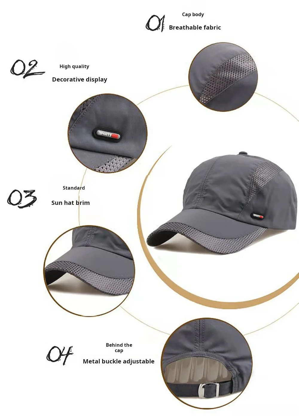 Description Picture 4 of itemQuick Dry Baseball Cap Outdoor Sports Mesh Breathable Hat For Men Portable Hiking Fishing Sunbonnet Golf Adjustable Cap