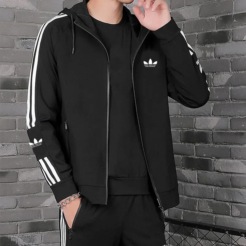 Men's Embroidery Sports Three-Leaf Clover Sweatshirt Round Neck Pullover Shirt Three Stripes Long Sleeve Spring Autumn Casual