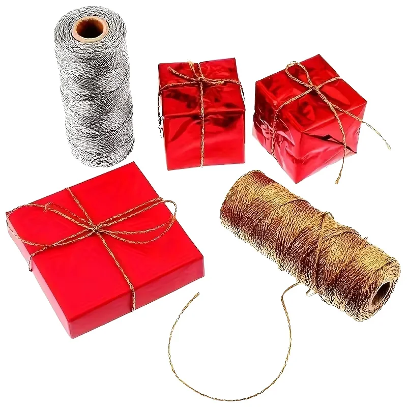 100M Christmas Handmade Gold Silver Rope Metal Cord String Ribbon for Hanging Gift Sewing DIY Crafts Christmas Home Decoration