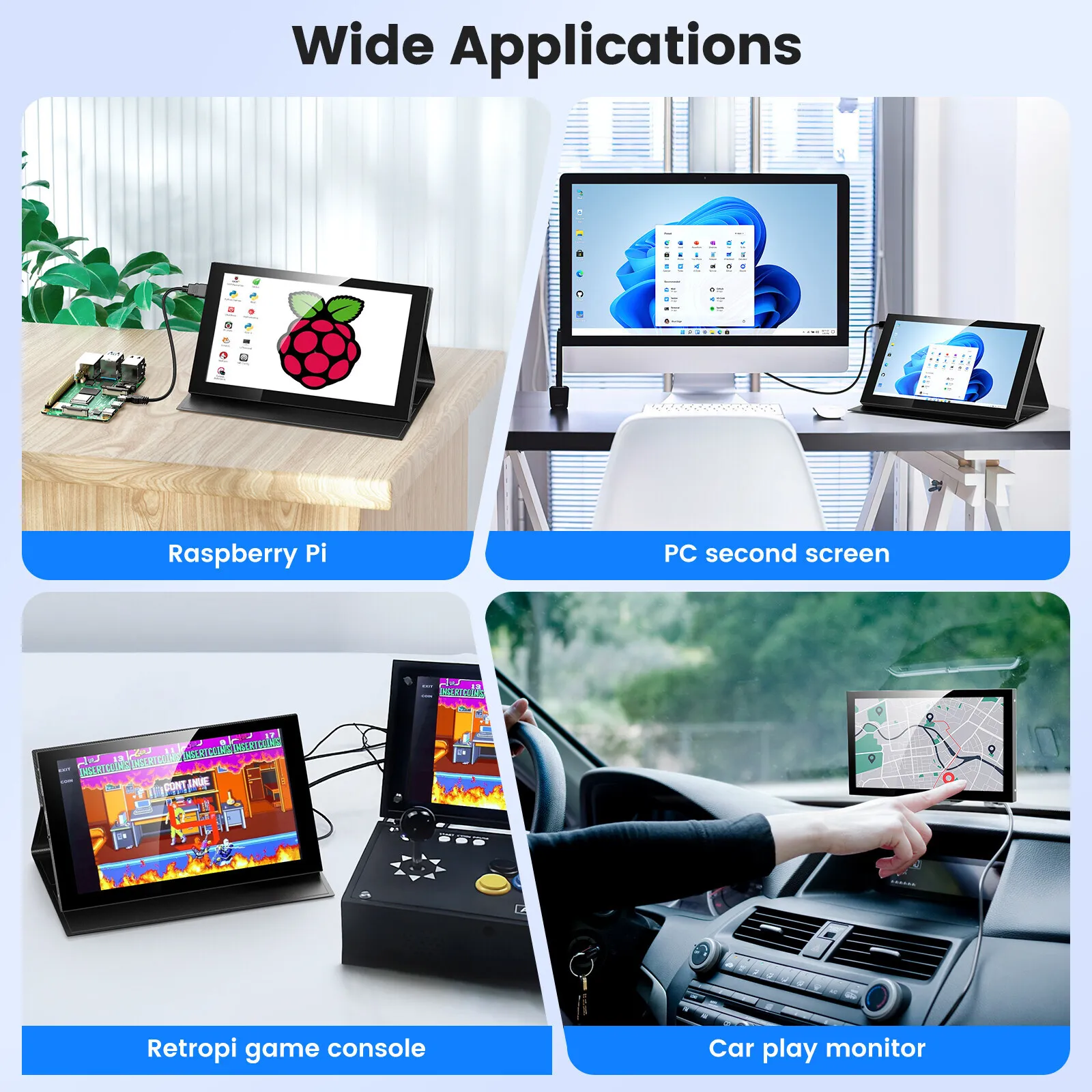 7인치 미니 터치스크린 모니터 휴대용 HDMI/USB-C 라즈베리 파이/PC/게임/PS4용