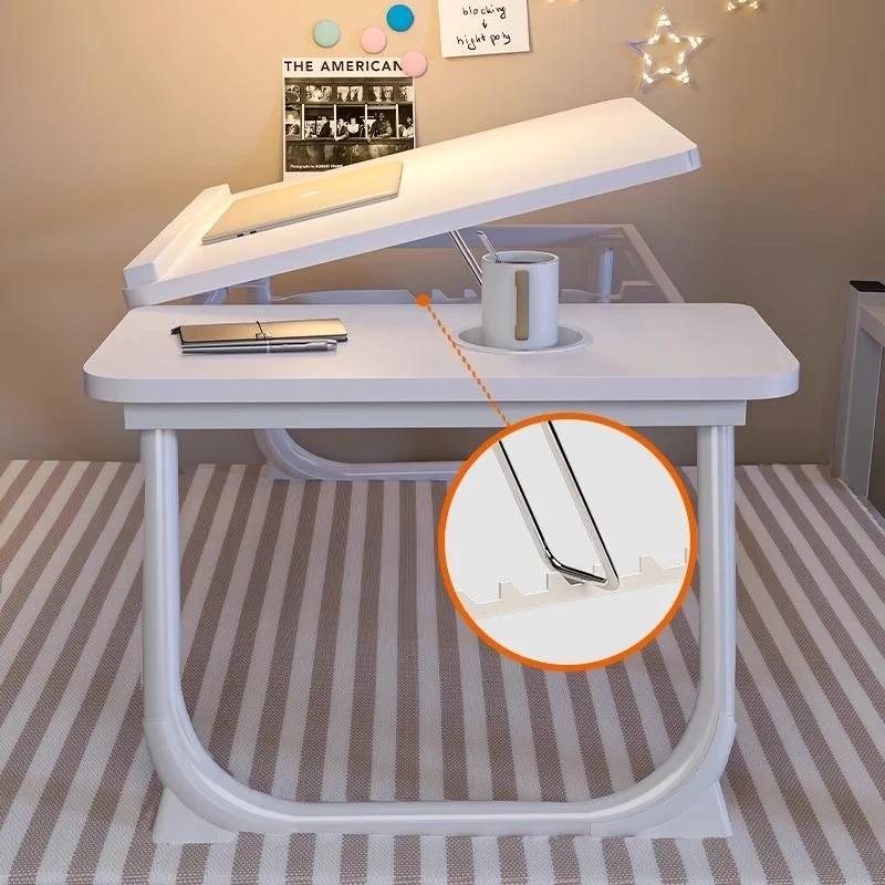 Foldable Computer Desk Bed Laptop Table with Cup Holder Adjustable Angle Learning Desk for Working Read Student Bay Window
