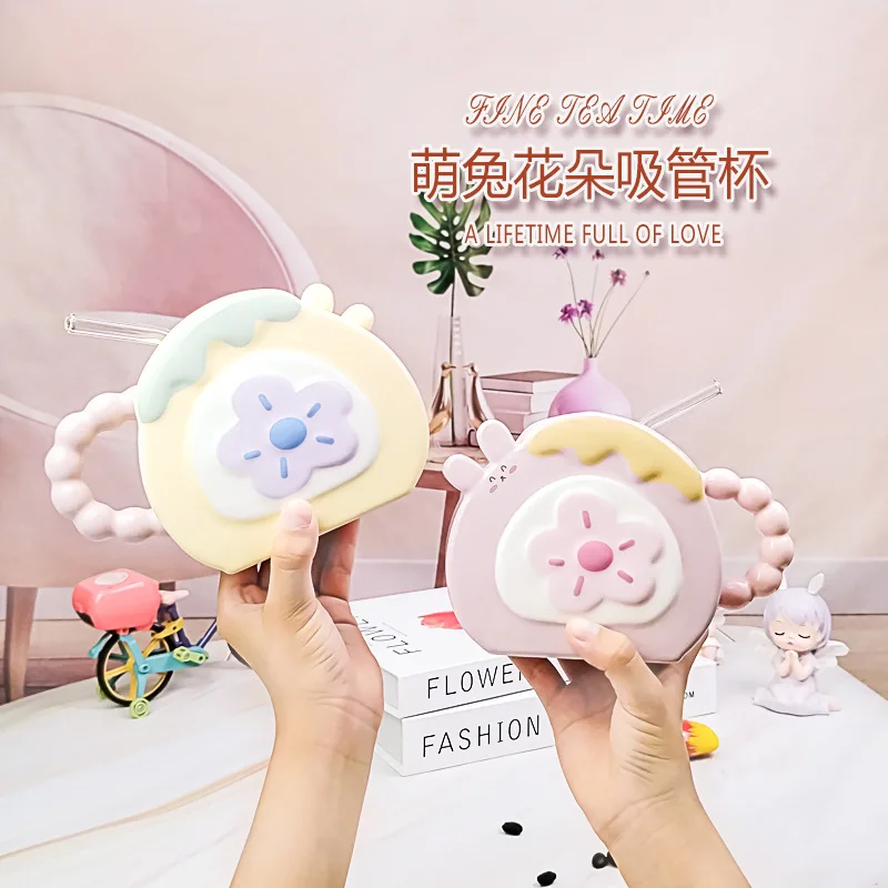 

460ML Cute Rabbit Ceramic Cup for Men and Women Creative Happy Straw Cup High Value Pearl Handle Mug