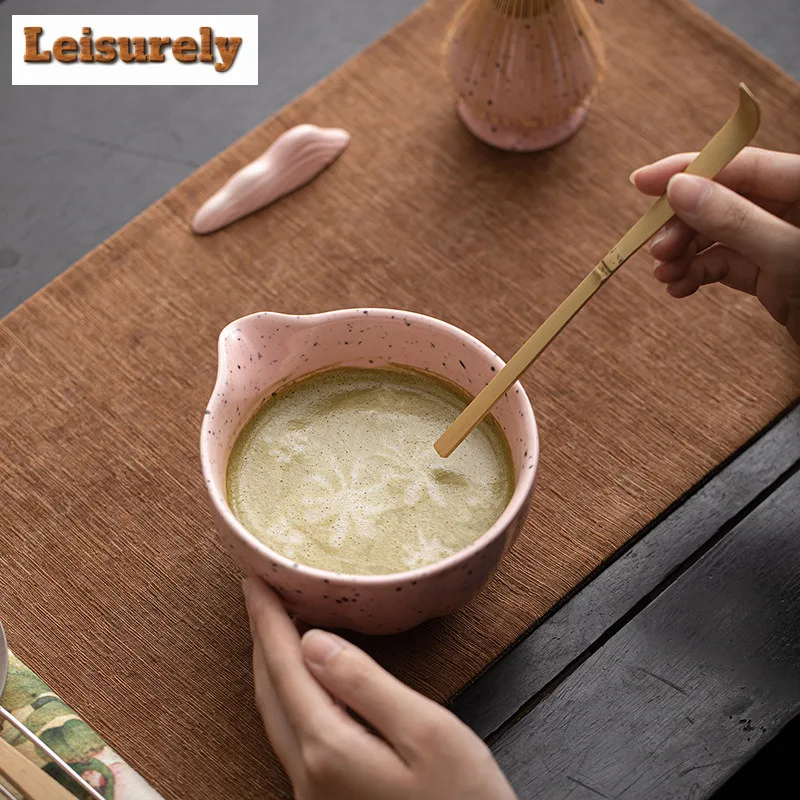 Ink Dot Romantic Pink Matcha Eight-piece Set Song Dynasty Tools Tea Whisk Brush Powder Sieve Japanese Ceramic Bow Tea Items Gift