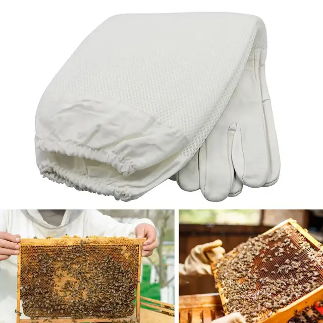 1 Pár Méhészeti Kesztyű Lélegző Lyukasztási Ellenállás Elleni Műfajzbőr Hosszú Háló-Kesztyűs Munkaszál - Image 4
