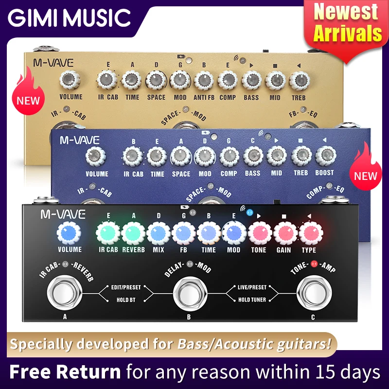 

M-VAVE CUVAVE CUBE BABY AC / BASS Rechargeable Multi Effects Guitar Effect Pedal Recording Audio Interface Delay Chorus Reverb