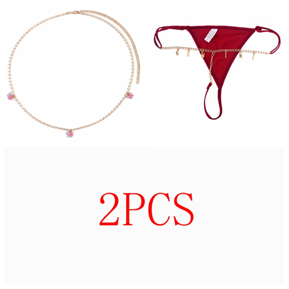 2Pcs/Set Body Jewelry babygirl Letter Tennis Waist Chain for Women