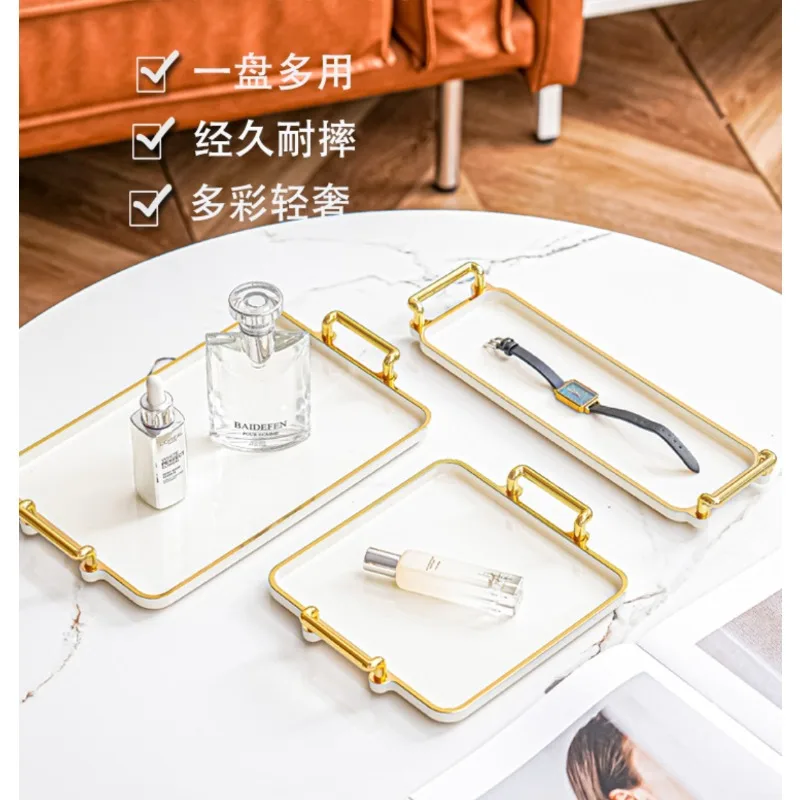 Wooden Serving Tray Tea Tray Light luxury tray household rectangular cosmetics storage tray living room water cup storage hotel apartment
