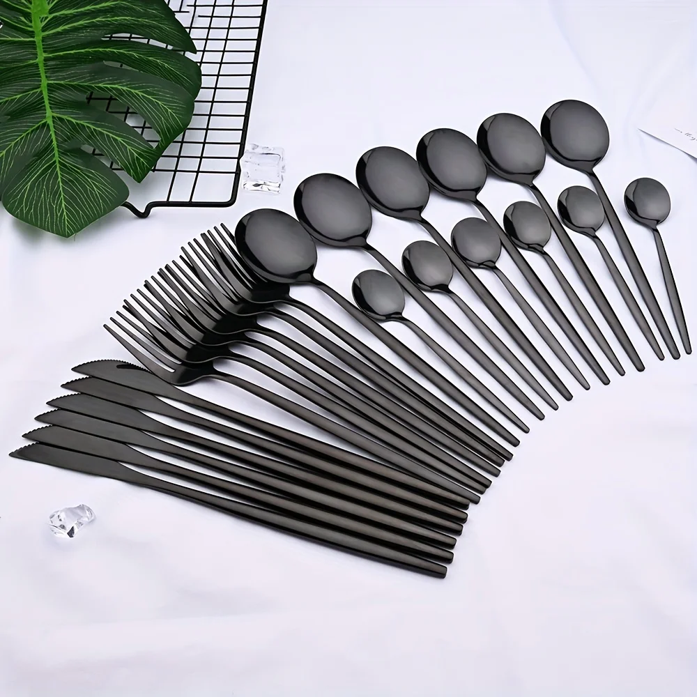 

24pcs, Stainless Steel Cutlery Set, Fork Knife Spoon Tableware Set, Dinnerware Set, Flatware Set, Silverware Set, Kitchen Tools,