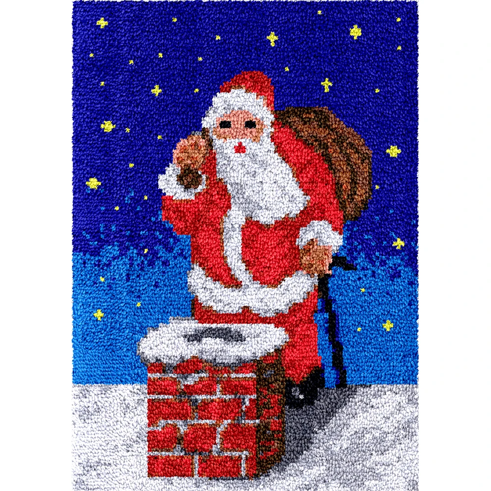 

Xmas Tapestry Diy Latch Hook Kits Crochet Yarn Crafts Sewing handmade carpet work Santa printed Cotton Canvas Grid Pattern