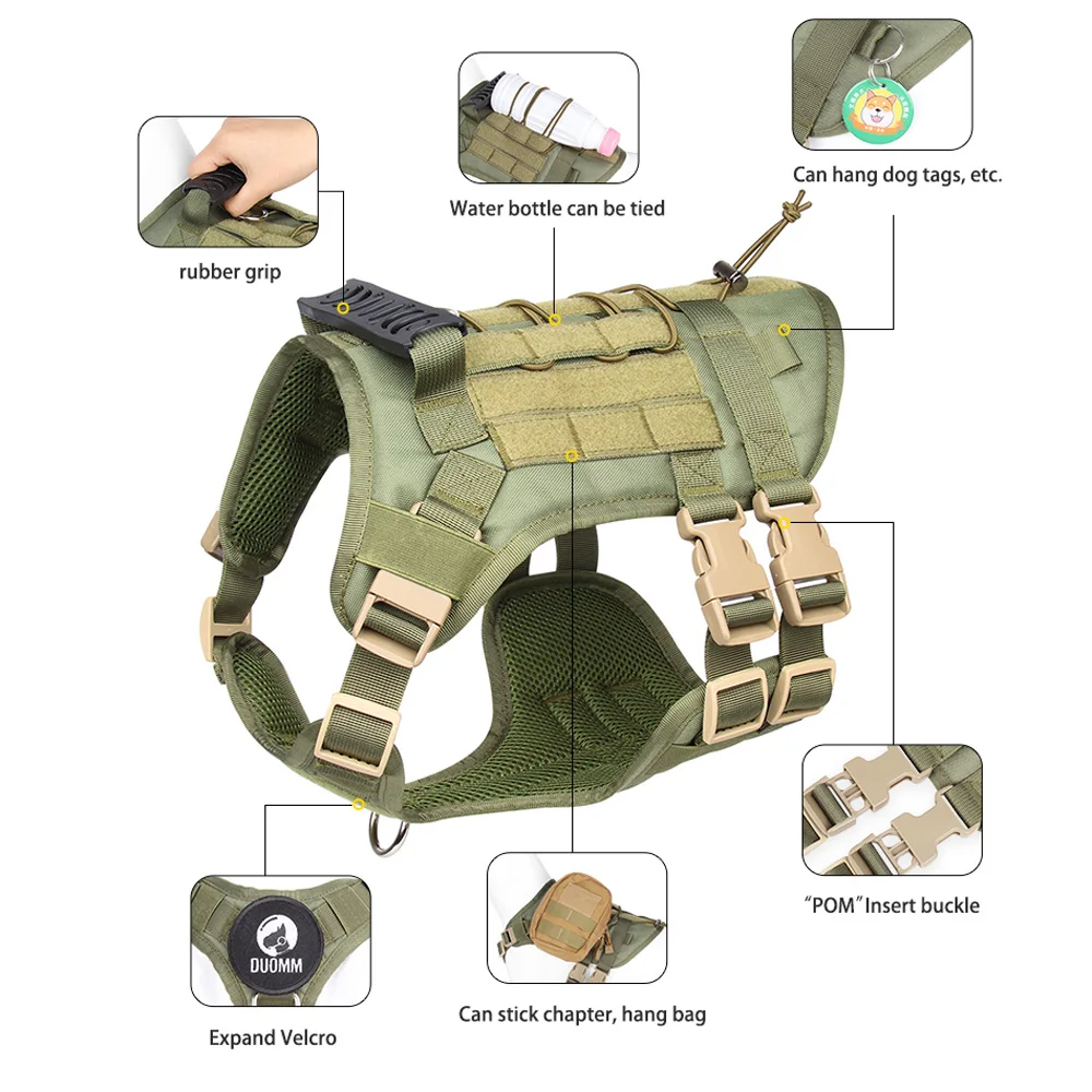 Tactical Dog Harness Military Training Vest Pet Harness for Medium Large Big Dog Black Green Gray