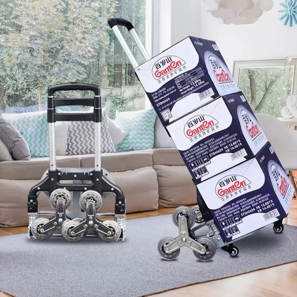 Folding Stair Cart Aluminum Alloy Trolley Strong Load-bearing Capacity Lightweight Hand Truck Portable Luggage Shopping Cart
