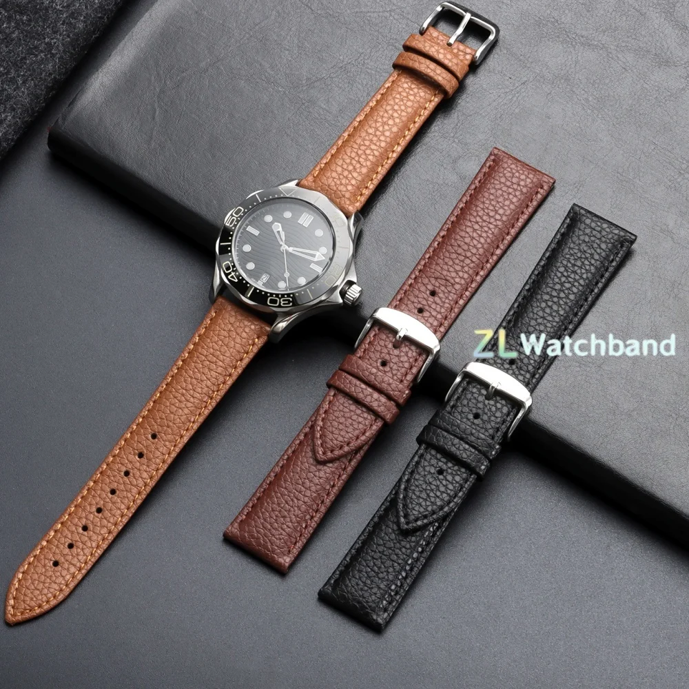 Elegant Lychee Pattern Leather Watch Band - Versatile Sizes