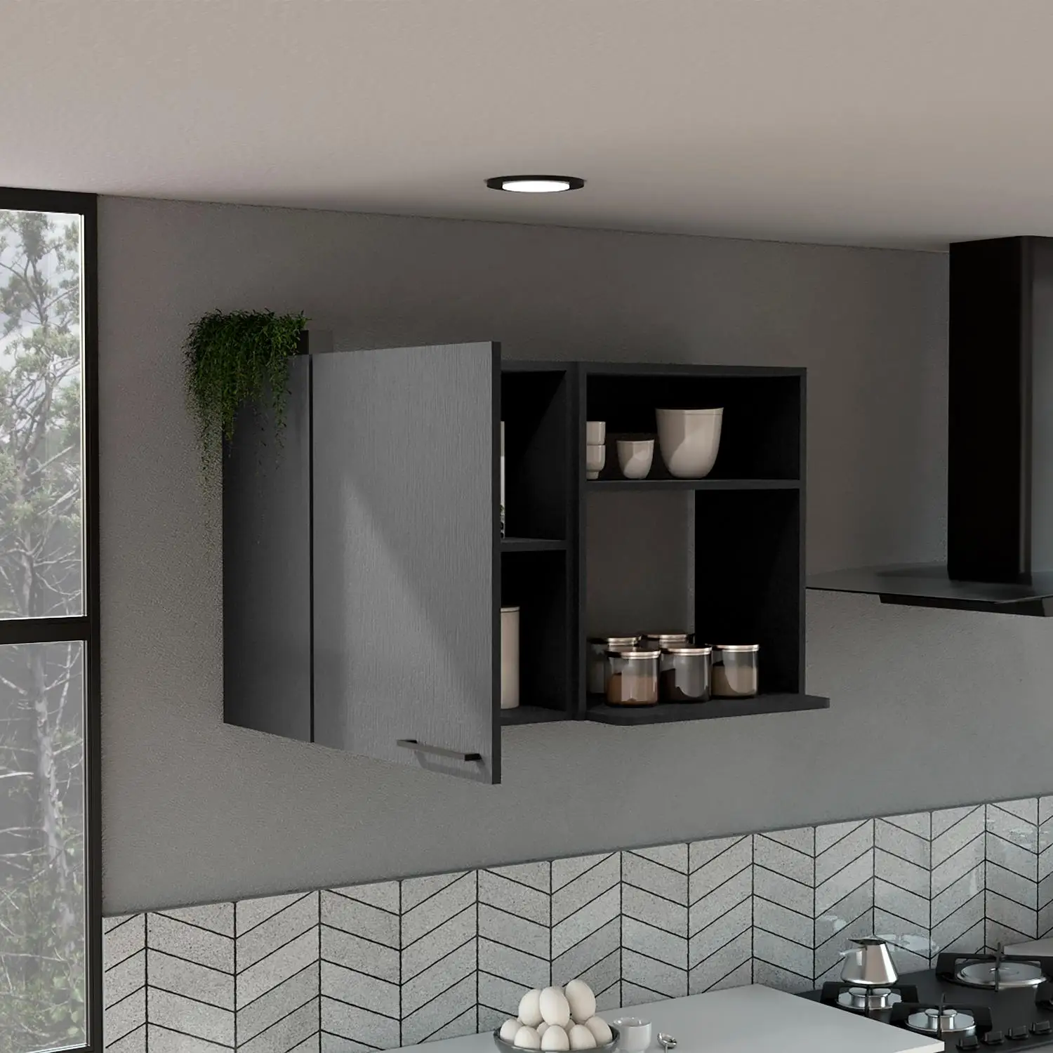 Napoles 2 Wall Cabinet, Open Storage Shelves, Single Door Black 3