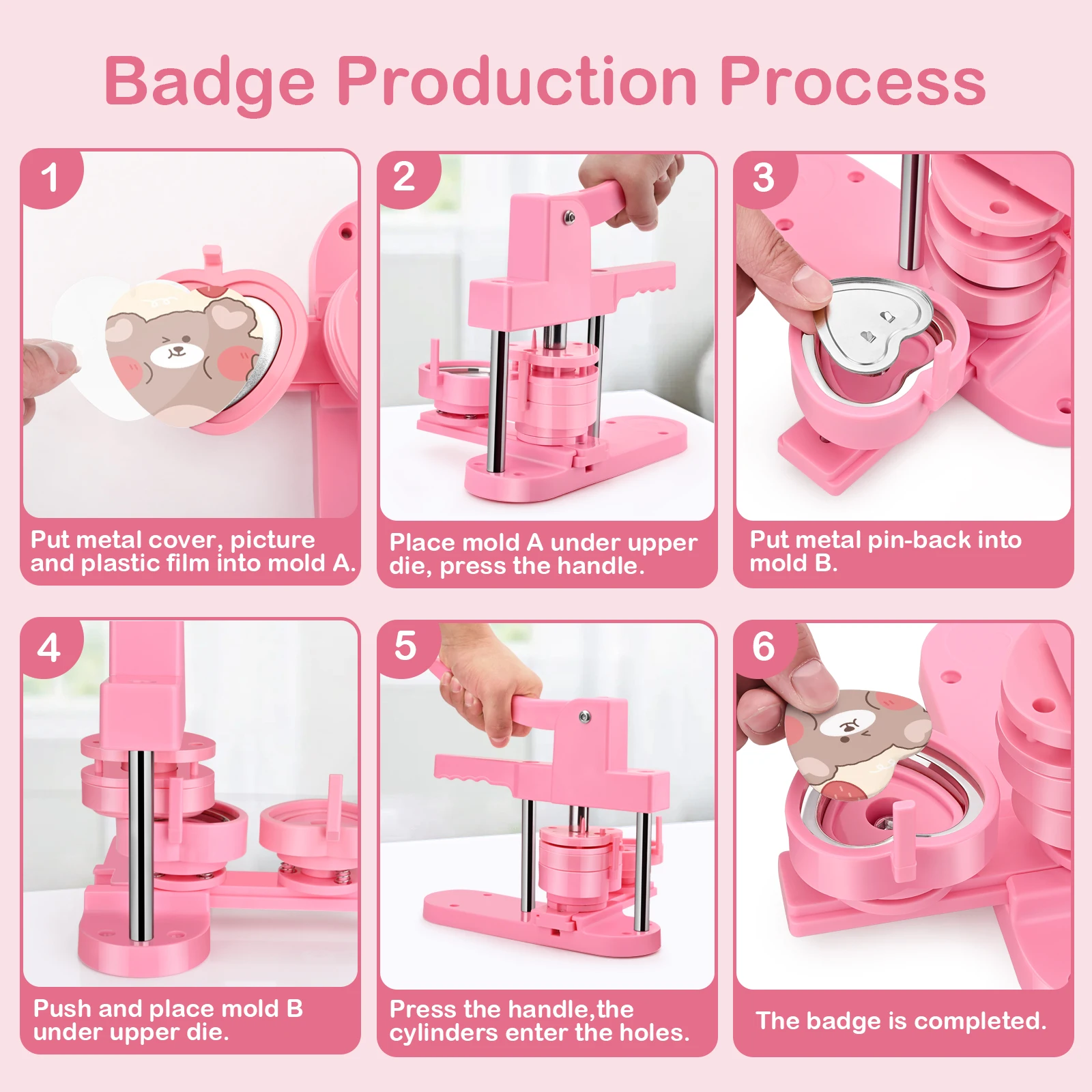 Starter kit con macchina multi-formato per realizzazione spille, badge, pins, magneti 25mm - Starter Pack per produzione di spille, magneti, specchietti. Professionale