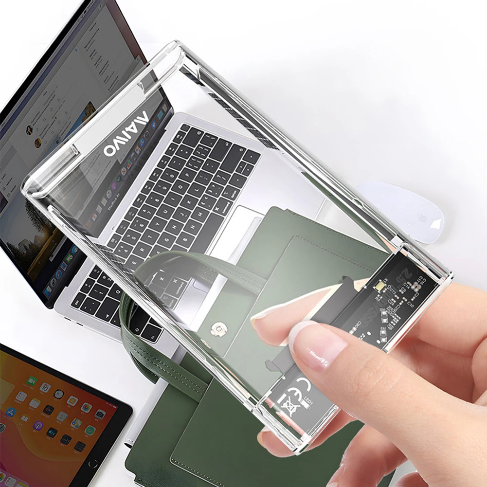 휴대용 솔리드 스테이트 드라이브 박스, USB 3.0 HDD SSD 인클로저, 노트북 태블릿용 투명 모바일 하드 드라이브 케이스, 2.5 인치