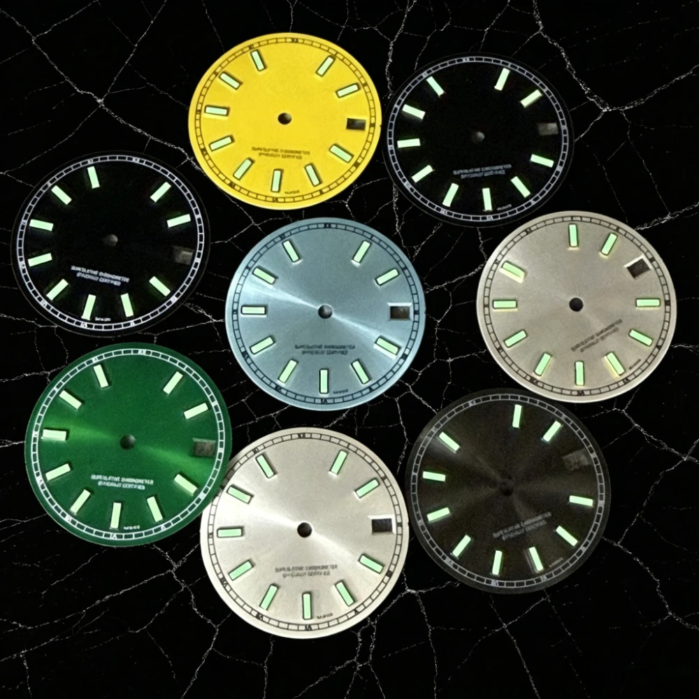 삼각대 HILEGU HL00200647 NH35 Dail 28.5mm 녹색 야광 날짜 시계 문자판 삼각대용 수정 액세서리