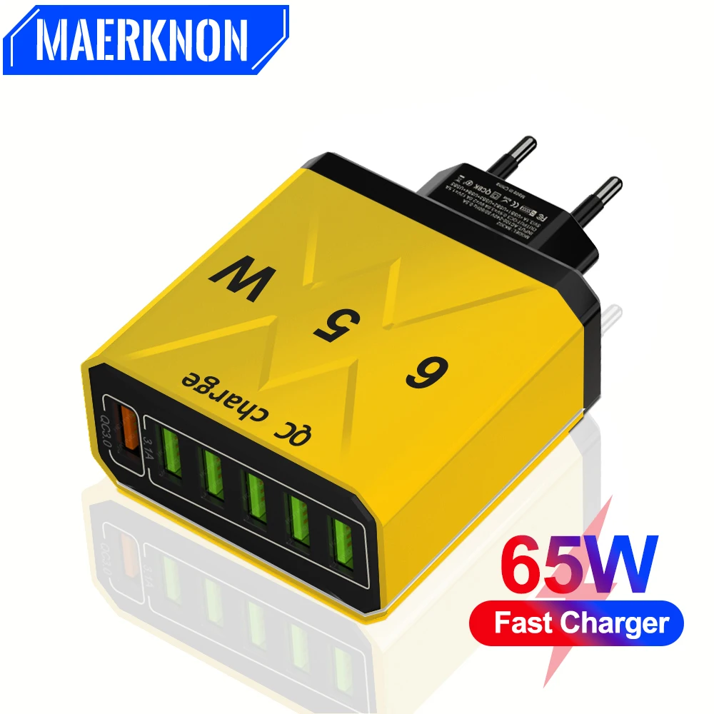 

Зарядное устройство для телефона с 6 USB-портами, 65 Вт