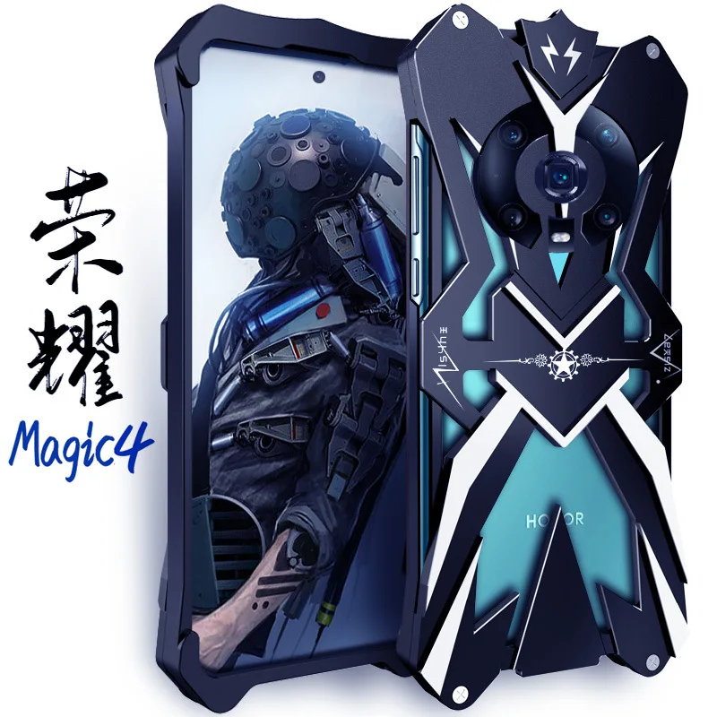 Original Luxury Armor Metal Aluminum Phone Cases For Honor Magic 5 4 Magic5 Pro Cover Mechanical Purely Handmade Skull Case