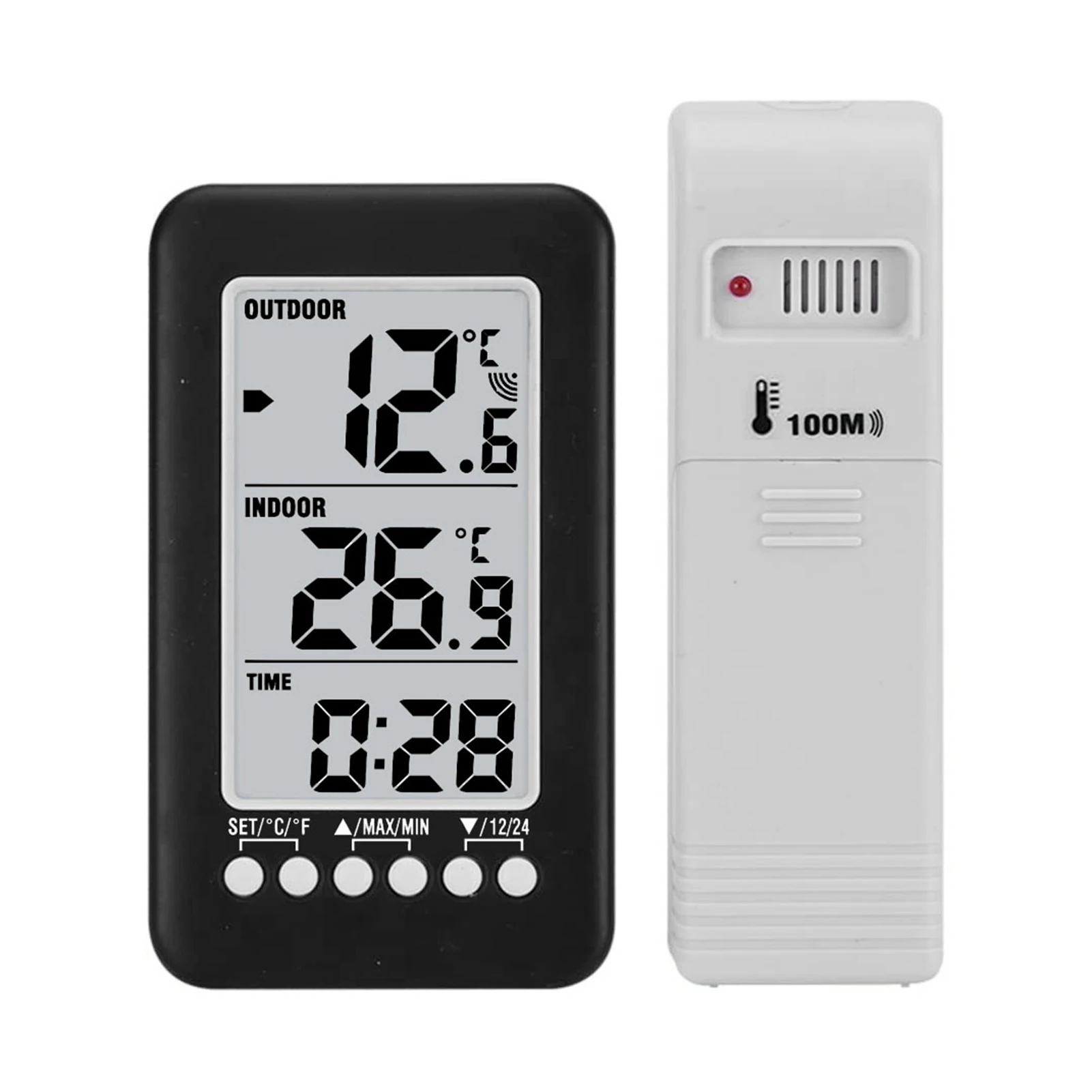 LCD 디지털 온도계 무선 실내 및 실외 온도계 시계 온도계, 송신기 포함, ℃/℉