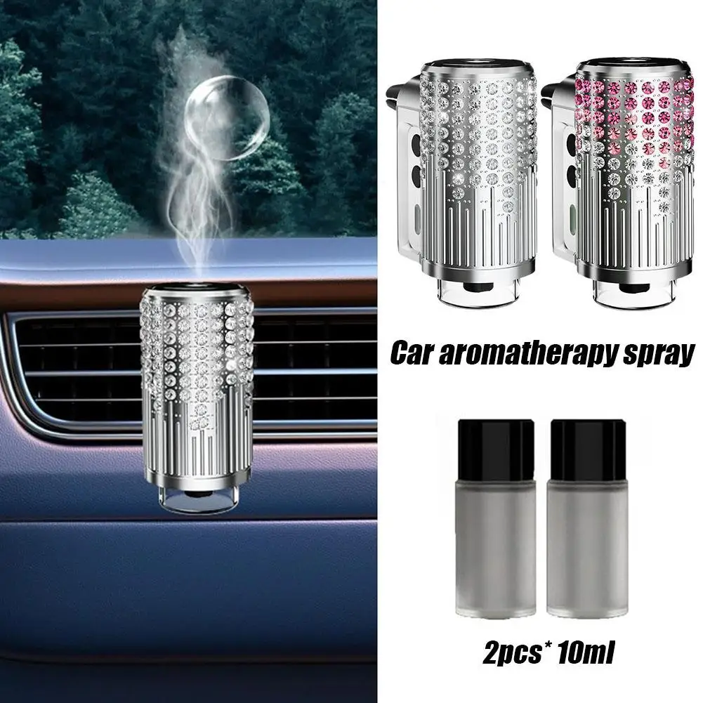 

Car Electric Air Refresher Spray With Atmosphere Light Fragrance Car Perfume Accessories Diffuser Shiny Rhinestone Lasting H5T1