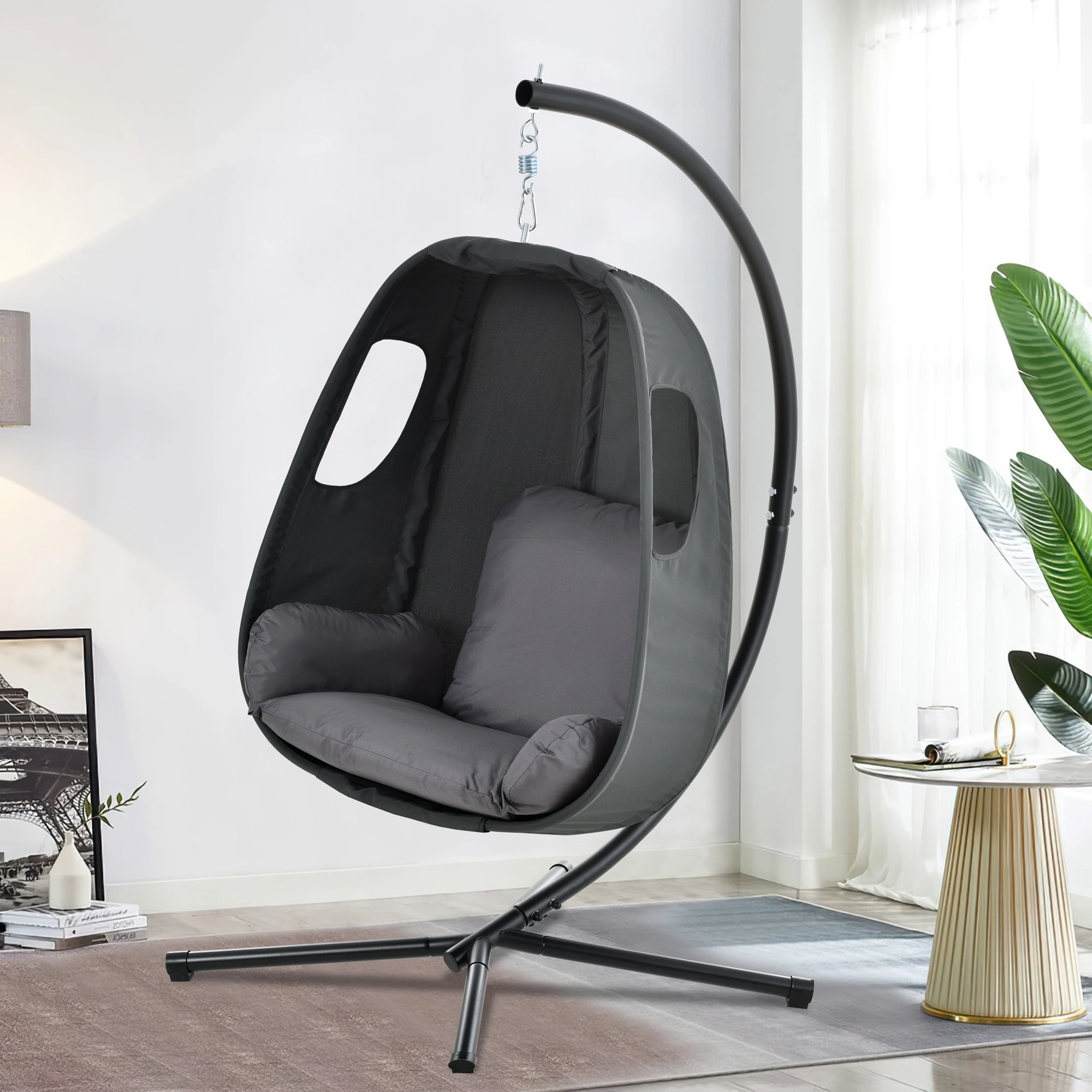 Swing Egg Chair, X-shaped Hanging Chair, Hammock Chair Stand Set, Indoor  And Outdoor Hammock Chair With Cushion, Dark Grey - Garden Chairs -  AliExpress
