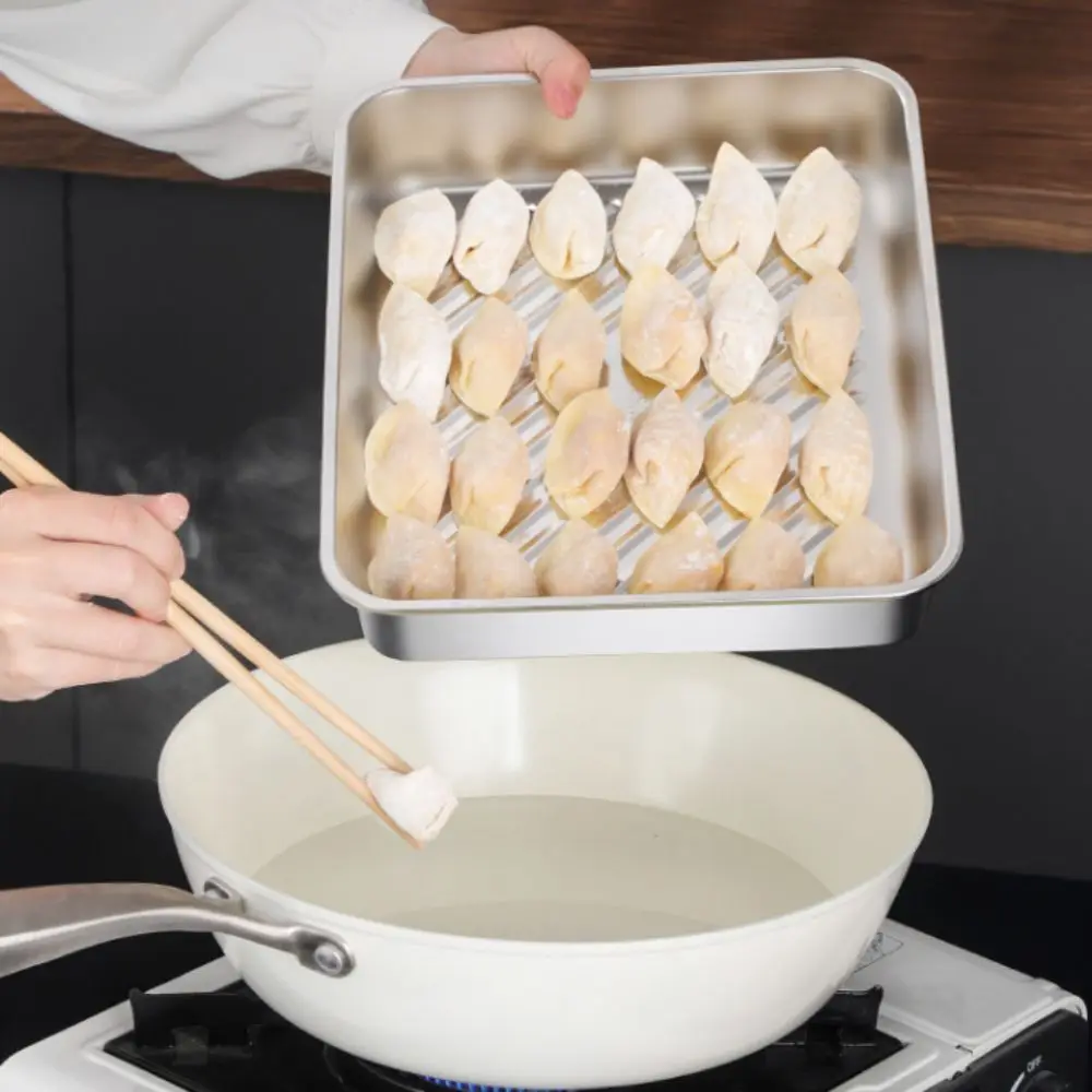 Stainless Steel Dumpling Storage Box Stackable with Sealed Lid Food Plates Multifunction Fresh-keeping Box Kitchen Accessories 5