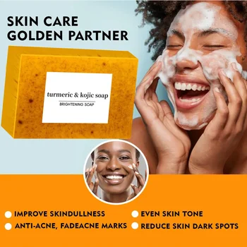 Turmeric Kojic Acid Glow Soap Dark Spot Acne Removal Even Skin Tone Moisten Smooth Skin Deep Cleansing Handmade Soap