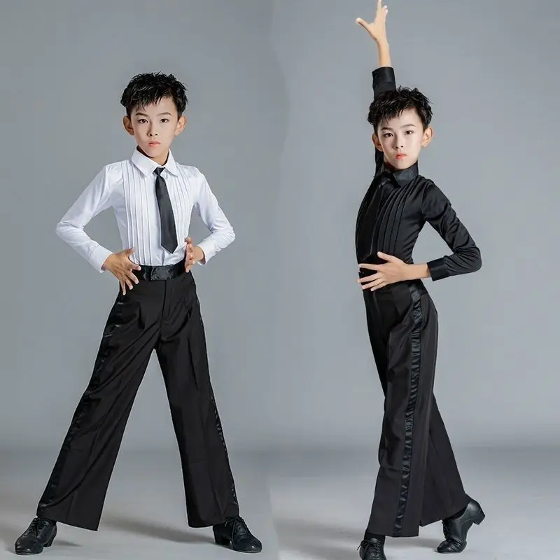 Dance Shirts New one-piece boy Latin dancing top Button Collar tango competition suit children's professional dance wear boy salsa shirt