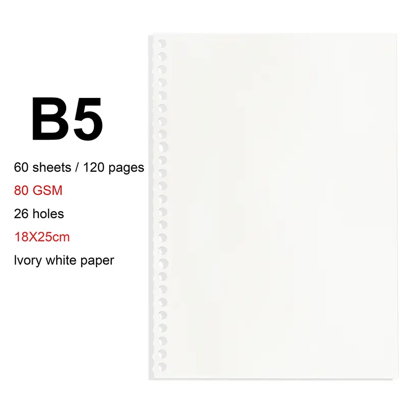 A4/B5/A5 Loose Leaf Refill Binder Notebook Blank/Line/Grid/Cornell Replacable Metal Ring Office&School Supplies Stationery - Image 26