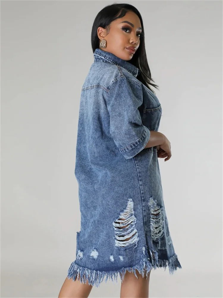 Wmstar Women Clothing Denim Coat Trench Jacket Fashion Street Out Wear Cool Half Sleeve Button Long Tops Wholesale Dropshipping