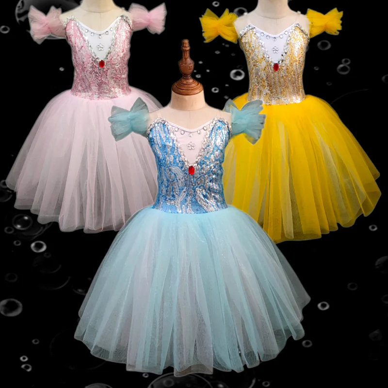 

Балетная юбка-пачка для девочек, подтяжки, Современная Танцевальная длинная юбка, Лебединое озеро, одежда для выступлений, женские Детские Балетные танцевальные костюмы